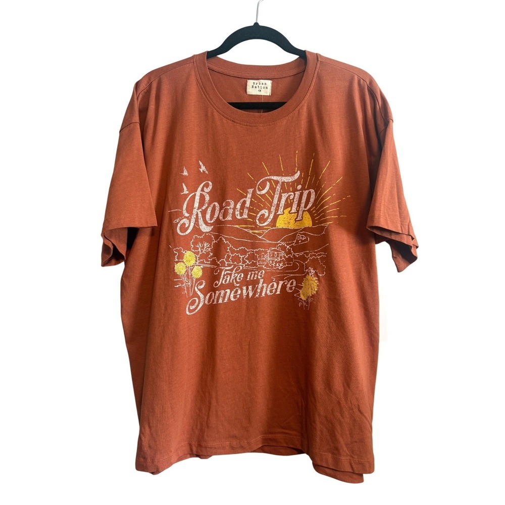Urban Nation Road Trip Graphic Tee Rust Orange Boho Plus Size 1X NWT